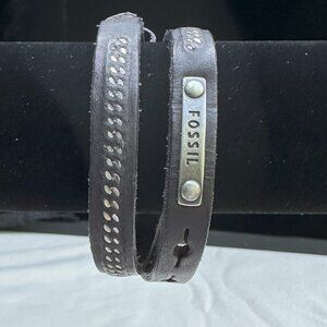Fossil Black Leather Double Wrap Bracelet